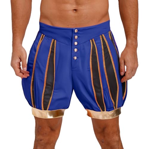 SiiRoh Erwachsene Herren Mittelalterlicher Prinz Kostüm Kontrastfarbe Hoch Taillierte Laternen Shorts Hose Blau L von SiiRoh