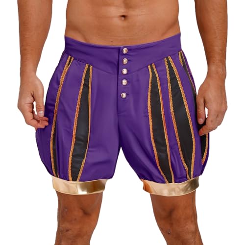 SiiRoh Erwachsene Herren Mittelalterlicher Prinz Kostüm Kontrastfarbe Hoch Taillierte Laternen Shorts Hose Lila L von SiiRoh