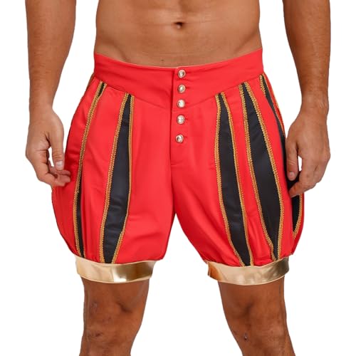 SiiRoh Erwachsene Herren Mittelalterlicher Prinz Kostüm Kontrastfarbe Hoch Taillierte Laternen Shorts Hose Rot XXL von SiiRoh