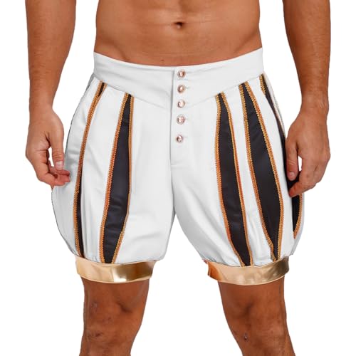 SiiRoh Erwachsene Herren Mittelalterlicher Prinz Kostüm Kontrastfarbe Hoch Taillierte Laternen Shorts Hose Weiß XXL von SiiRoh