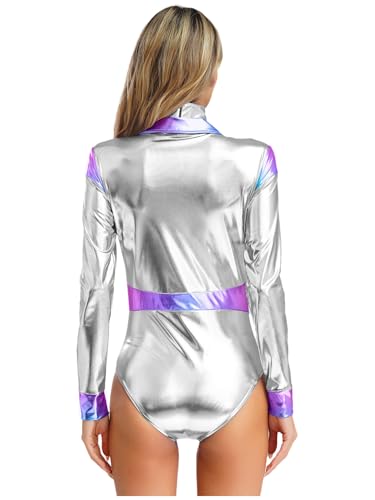 SiiRoh Frauen Alien Kostüm Glänzend Metallisch Body Langarm Bodysuit mit Halsband Weltraum Kostüm für Mottoparty Fasching Karenval Silber M SiiRoh Frauen Alien Kostüm Glänzend Metallisch Body Langarm Bodysuit mit Halsband Weltraum Kostüm für Mottoparty Fasching Karenval Silber M von SiiRoh