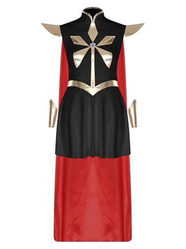 SiiRoh Frauen Power Prinzessin Kostüm Glänzender Metallischer Patchwork Minikleid Mit Umhang Manschetten Schwarz M von SiiRoh
