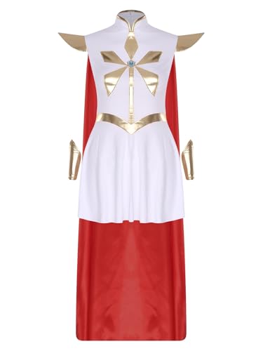 SiiRoh Frauen Power Prinzessin Kostüm Glänzender Metallischer Patchwork Minikleid Mit Umhang Manschetten Weiß XL von SiiRoh