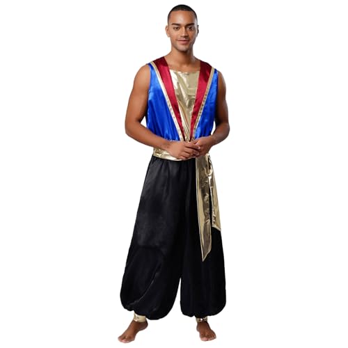 SiiRoh Herren Arabischer Prinz Kostüm Halloween Fasching Fasching Rollenspiel Overall Ärmellos Einteiler Jumpsuit mit Gürtel Mottoparty Cosplay Outfit Blau XXL SiiRoh Herren Arabischer Prinz Kostüm Halloween Fasching Fasching Rollenspiel Overall Ärmellos Einteiler Jumpsuit mit Gürtel Mottoparty Cosplay Outfit Blau XXL von SiiRoh