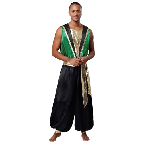 SiiRoh Herren Arabischer Prinz Kostüm Halloween Fasching Fasching Rollenspiel Overall Ärmellos Einteiler Jumpsuit mit Gürtel Mottoparty Cosplay Outfit Grün XXL SiiRoh Herren Arabischer Prinz Kostüm Halloween Fasching Fasching Rollenspiel Overall Ärmellos Einteiler Jumpsuit mit Gürtel Mottoparty Cosplay Outfit Grün XXL von SiiRoh
