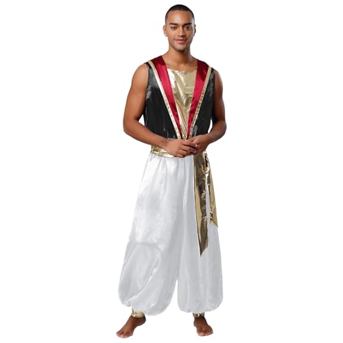 SiiRoh Herren Arabischer Prinz Kostüm Halloween Fasching Fasching Rollenspiel Overall Ärmellos Einteiler Jumpsuit mit Gürtel Mottoparty Cosplay Outfit Schwarz XXL SiiRoh Herren Arabischer Prinz Kostüm Halloween Fasching Fasching Rollenspiel Overall Ärmellos Einteiler Jumpsuit mit Gürtel Mottoparty Cosplay Outfit Schwarz XXL von SiiRoh