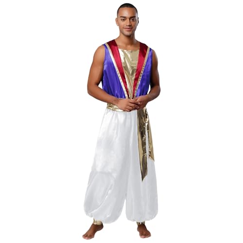 SiiRoh Herren Arabischer Prinz Kostüm Halloween Fasching Fasching Rollenspiel Overall Ärmellos Einteiler Jumpsuit mit Gürtel Mottoparty Cosplay Outfit Violett XXL SiiRoh Herren Arabischer Prinz Kostüm Halloween Fasching Fasching Rollenspiel Overall Ärmellos Einteiler Jumpsuit mit Gürtel Mottoparty Cosplay Outfit Violett XXL von SiiRoh
