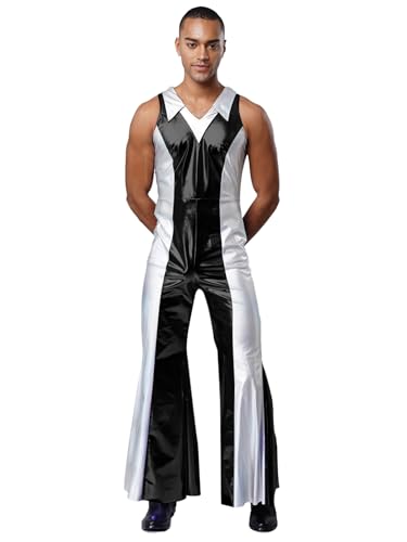 SiiRoh Herren Farbblock Patchwork Disco Overall Metallisch Glänzend Ärmellose Ausgestellte Romper Outfits Schwarz L SiiRoh Herren Farbblock Patchwork Disco Overall Metallisch Glänzend Ärmellose Ausgestellte Romper Outfits Schwarz L von SiiRoh