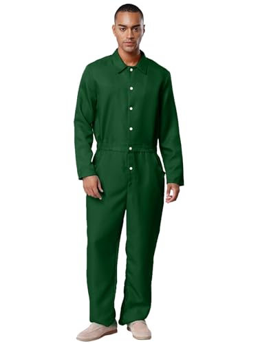 SiiRoh Herren Gefängnis Kostüm Häftlings Cosplay Outfit Langarm Overall Jumpsuit mit Knopfleiste Mottoparty Fasching Kostüm Grün XL von SiiRoh