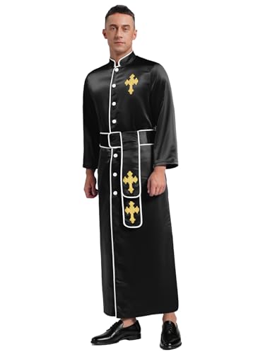 SiiRoh Herren Geistlichen Kostüm Liturgische Kirche Priester Cosplay Outfits Für Halloween Themenparty Schwarz 3XL von SiiRoh