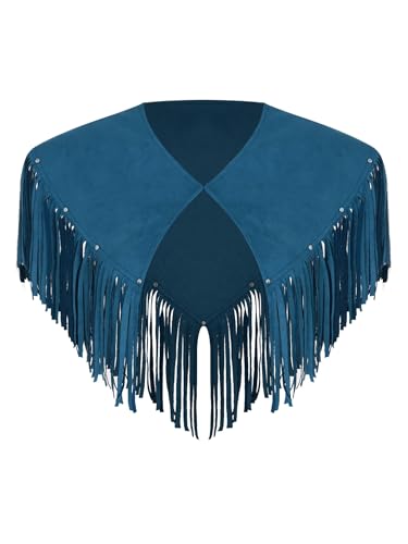 SiiRoh Herren Vintage Cowboy Kostüm Faux Leder Fransen Umhang Cowboy Cosplay Schulter Cape Schal Blau XXL von SiiRoh