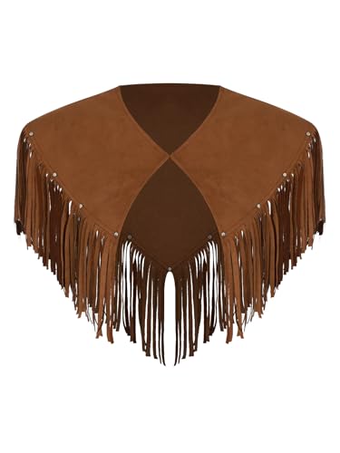 SiiRoh Herren Vintage Cowboy Kostüm Faux Leder Fransen Umhang Cowboy Cosplay Schulter Cape Schal Dunkelbraun XL von SiiRoh