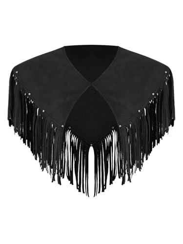 SiiRoh Herren Vintage Cowboy Kostüm Faux Leder Fransen Umhang Cowboy Cosplay Schulter Cape Schal Schwarz 3XL von SiiRoh