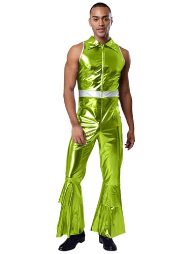 SiiRoh Herren Vintage Disco Tanzkostüm Glänzender Metallischer Ärmelloser Schlaghosen Overall Clubwear Grün XL SiiRoh Herren Vintage Disco Tanzkostüm Glänzender Metallischer Ärmelloser Schlaghosen Overall Clubwear Grün XL von SiiRoh