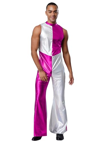 SiiRoh Herren er Disco Tanzoutfits Einteilig Farbblock Ärmellos Metallisch Jumpsuit Clubwear Dunkelrosa L SiiRoh Herren er Disco Tanzoutfits Einteilig Farbblock Ärmellos Metallisch Jumpsuit Clubwear Dunkelrosa L von SiiRoh