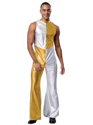 SiiRoh Herren er Disco Tanzoutfits Einteilig Farbblock Ärmellos Metallisch Jumpsuit Clubwear Gold L SiiRoh Herren er Disco Tanzoutfits Einteilig Farbblock Ärmellos Metallisch Jumpsuit Clubwear Gold L von SiiRoh