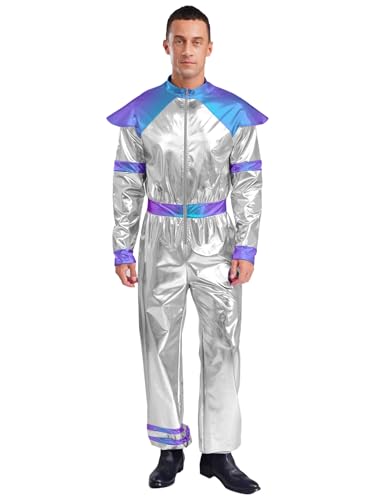 SiiRoh Männer Außerirdisches Kostüm Metallisch Glänzender Overall Astronauten Raumanzug Für Halloween Party Silber XXL SiiRoh Männer Außerirdisches Kostüm Metallisch Glänzender Overall Astronauten Raumanzug Für Halloween Party Silber XXL von SiiRoh
