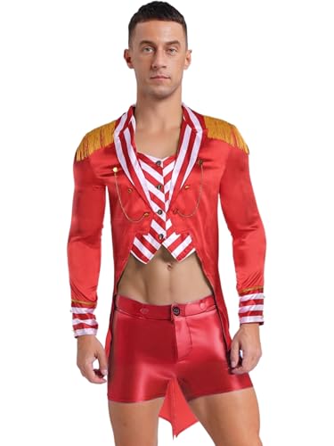 SiiRoh Männer Zirkusmeister Kostüm Gestreifte Patchwork Langarm Frack Jacken Rot XXL SiiRoh Männer Zirkusmeister Kostüm Gestreifte Patchwork Langarm Frack Jacken Rot XXL von SiiRoh