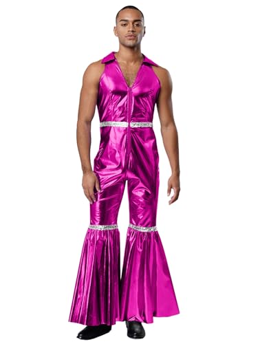 SiiRoh er Jahre Disco Outfits Für Herren Revers Vausschnitt Ärmellose Rüschen Flared Jumpsuit Für Halloween Dunkelrosa L SiiRoh er Jahre Disco Outfits Für Herren Revers Vausschnitt Ärmellose Rüschen Flared Jumpsuit Für Halloween Dunkelrosa L von SiiRoh
