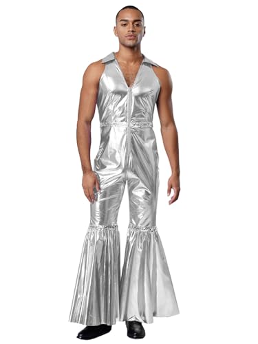 SiiRoh er Jahre Disco Outfits Für Herren Revers Vausschnitt Ärmellose Rüschen Flared Jumpsuit Für Halloween Silber XL SiiRoh er Jahre Disco Outfits Für Herren Revers Vausschnitt Ärmellose Rüschen Flared Jumpsuit Für Halloween Silber XL von SiiRoh