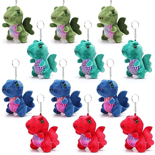 Siifert - 12 Stück Plüschtier Drachen Plüsch Schlüsselanhänger Bulk Niedlicher Dinosaurier Plüsch Niedlicher Drache für Jungen Mädchen Geburtstag Karneval Weihnachtsfeier Strumpffüller (Dunkelfarbe) von Siifert