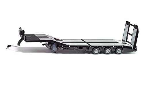 siku 6744, 3-Achs Tieflader, Nooteboom Eurotrailer, 1:32, Schwarz/Silber, Metall/Kunststoff, Elektronische Laderampe, 4 LEDs am Heck von Siku