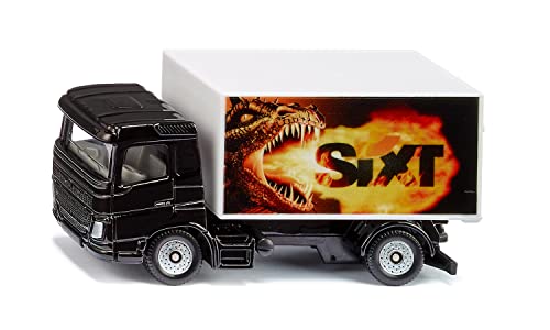 siku 1107, LKW mit Kofferaufbau Sixt, Spielzeug-LKW, Metall/Kunststoff, Schwarz/Weiß, Heckklappe zum Öffnen, Drachen-Motiv von Siku