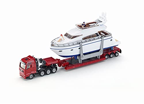 siku 1849, Schwertransport mit Yacht, 1:87, Metall/Kunststoff, Multicolor, Bereifung aus Gummi von Siku