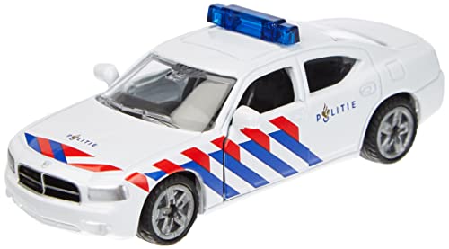 siku 1402003, Polizeiwagen Niederlande, Dodge Charger, Metall/Kunststoff, Weiß/Blau, Öffenbare Türen von Siku