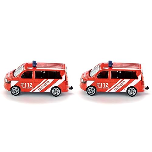 Siku 1460, Feuerwehr Einsatzleitwagen, Metall/Kunststoff, Rot, Öffenbare Heckklappe (Packung mit 2) von Siku