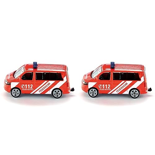 Siku 1460, Feuerwehr Einsatzleitwagen, Metall/Kunststoff, Rot, Öffenbare Heckklappe (Packung mit 2) von Siku
