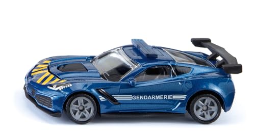 Siku 1525001, Polizeiauto Chevrolet Corvette ZR1 Frankreich, Gendarmerie-Aufdruck, Metall/Kunststoff, Blau, Polizei-Spielzeug, Motorhaube zum Öffnen von Siku