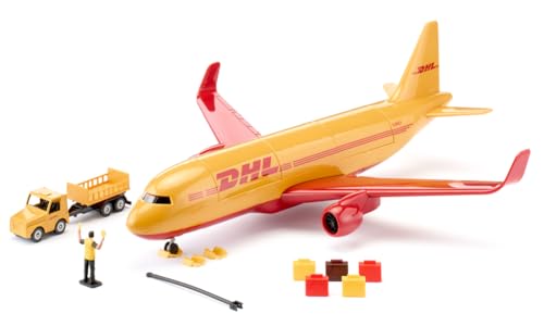 Siku 1702, DHL Frachtflugzeug mit Zubehör, Metall/Kunststoff, Rot/Gelb, Spielzeug-Modell, Inkl. Gepäckwagen und Fluglotse Siku 1702, DHL Frachtflugzeug mit Zubehör, Metall/Kunststoff, Rot/Gelb, Spielzeug-Modell, Inkl. Gepäckwagen und Fluglotse von Siku