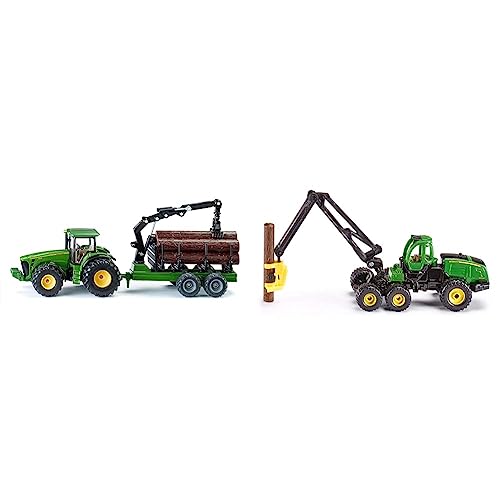 Siku 1954, John Deere Traktor mit Forstanhänger & 1652, John Deere Harvester, Forstwirtschaft, Metall/Kunststoff, 1:87, Grün, Inkl. Baumstamm, Drehbarer Kran Siku 1954, John Deere Traktor mit Forstanhänger & 1652, John Deere Harvester, Forstwirtschaft, Metall/Kunststoff, 1:87, Grün, Inkl. Baumstamm, Drehbarer Kran von Siku