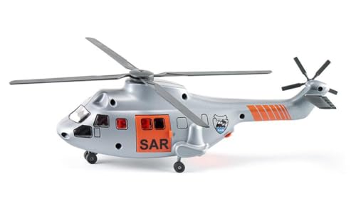 Siku 2527, SAR Transporthubschrauber, 1:50, Metall/Kunststoff, Inkl. Trage und zu rettende Spielzeugfigur, Automatisch einziehbare Seilwinde, Mehrfarbig von Siku