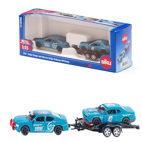 siku 2565, Dodge Charger mit Dodge Challenger SRT Racing, Himmelblau, Metall/Kunststoff, 1:55, Öffenbare Türen von Siku