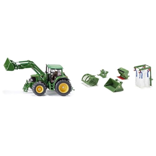 Siku 3652, John Deere Traktor mit Frontlader, 1:32, Metall/Kunststoff & 3658, 5-teiliges Frontlader Zubehör-Set, 1:32, Passend Traktoren mit Frontlader im Maßstab 1:32, grün Siku 3652, John Deere Traktor mit Frontlader, 1:32, Metall/Kunststoff & 3658, 5-teiliges Frontlader Zubehör-Set, 1:32, Passend Traktoren mit Frontlader im Maßstab 1:32, grün von Siku