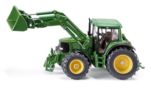 Siku 3652, John Deere Traktor mit Frontlader, 1:32, Metall/Kunststoff, Grün, Beweglicher Frontlader, Abnehmbare Fahrerkabine von Siku