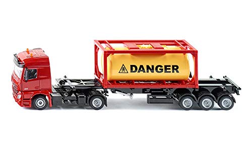 siku 3922, Mercedes-Benz LKW mit gerahmten Tankcontainer, 1:50, Metall/Kunststoff, Rot, Inkl. 1 Container, Abkoppelbarer Auflieger von Siku