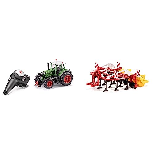 Siku 6880, Ferngesteuerter Fendt 939 Traktor & 2067, Pöttinger Grubber Synkro Bodenbearbeitungsgerät, 1:32, Metall/Plastik, Rot, Drehbare Packerwalze von Siku