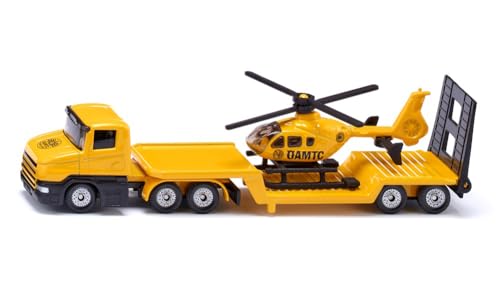 Siku 1610038, Tieflader mit Helikopter ÖAMTC, Metall/Kunststoff, Orange, Spielzeug für Kinder, Öffenbare Heckklappe, Abkoppelbarer Auflieger von Siku