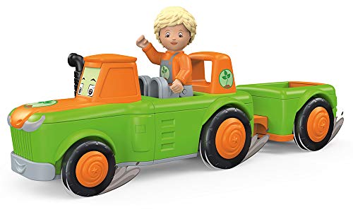 Toddys by siku 0127, Frank Farmy, 2-teiliger Traktor plus Anhänger, Zusammensteckbar, Inkl. beweglicher Spielfigur, Hochwertiger Schwungradmotor, Grün/Orange, Ab 12 Monaten von Siku