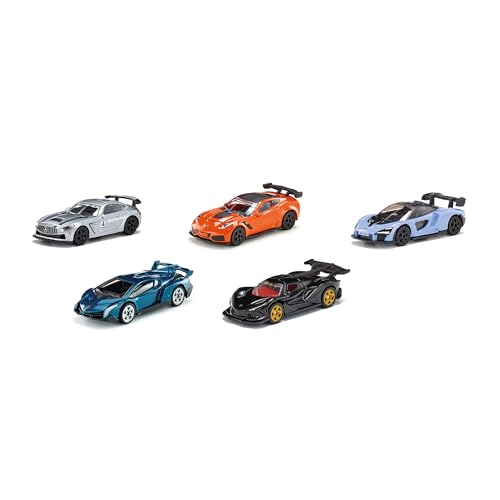siku 0498, Set Sportwagen, 5 Spielzeugautos für Kinder, Geschenk für Jungen und Mädchen, Metall/Kunststoff, Mehrfarbig von Siku