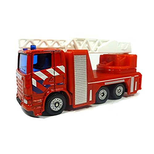 siku 1014003, Feuerwehr-Drehleiter Niederlande, Metall/Kunststoff, Rot, Ausziehbare und drehbare Leiter von Siku