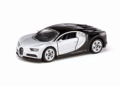 siku 1508, Bugatti Chiron Sportwagen, Spielzeugauto für Kinder, Metall/Kunststoff, Silber/Schwarz, Öffnende Türen von Siku