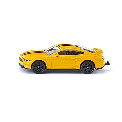 siku 1530, Ford Mustang GT Sportwagen, Metall/Kunststoff, Gelb, Öffenbare Motorhaube, Anhängerkupplung, Spielzeugauto für Kinder von Siku