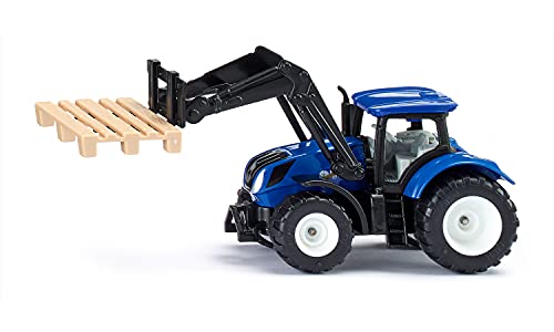 siku 1544, New Holland Traktor mit Palettengabel und Palette, Metall/Kunststoff, Blau, Spielzeugtraktor für Kinder, Beweglicher Frontlader von Siku