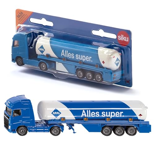 siku 1626, Tanksattelzug, Metall/Kunststoff, 1:87, Blau/Weiß, ARAL-Optik, Spielzeugauto für Kinder, Bereifung aus Gummi von Siku