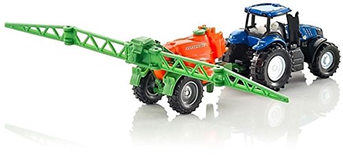 siku 1668, New Holland Traktor mit Feldspritze, Metall/Kunststoff, Blau/Orange, Bewegliches Spritzgestell von Siku