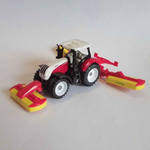 siku 1672, Steyr Traktor mit Pöttinger Mähwerkskombination, Metall/Kunststoff, Rot, Spielzeugfahrzeug für Kinder von Siku